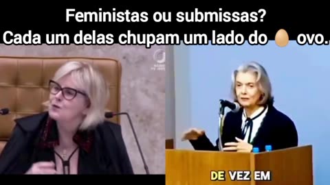 Chupar giroba cê curte? Feministas ou submissas? Cada uma delas chupam um lado do🥚ovo.