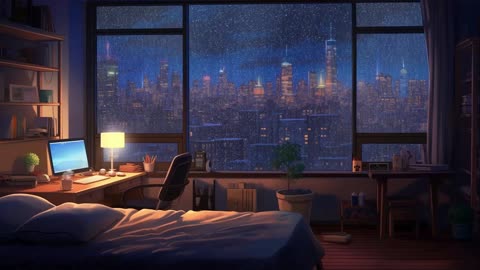Cozy Lofi Room 🌃 Study & Relax with Rainy Beats