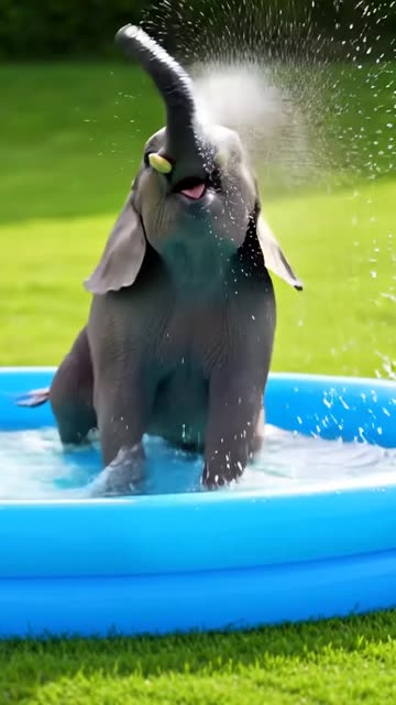 Baby Elephant playing in Swimming Pool