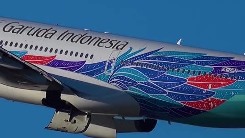 Airbus A330-300 takeoff with 74th anniversary Garuda Indonesia livery
