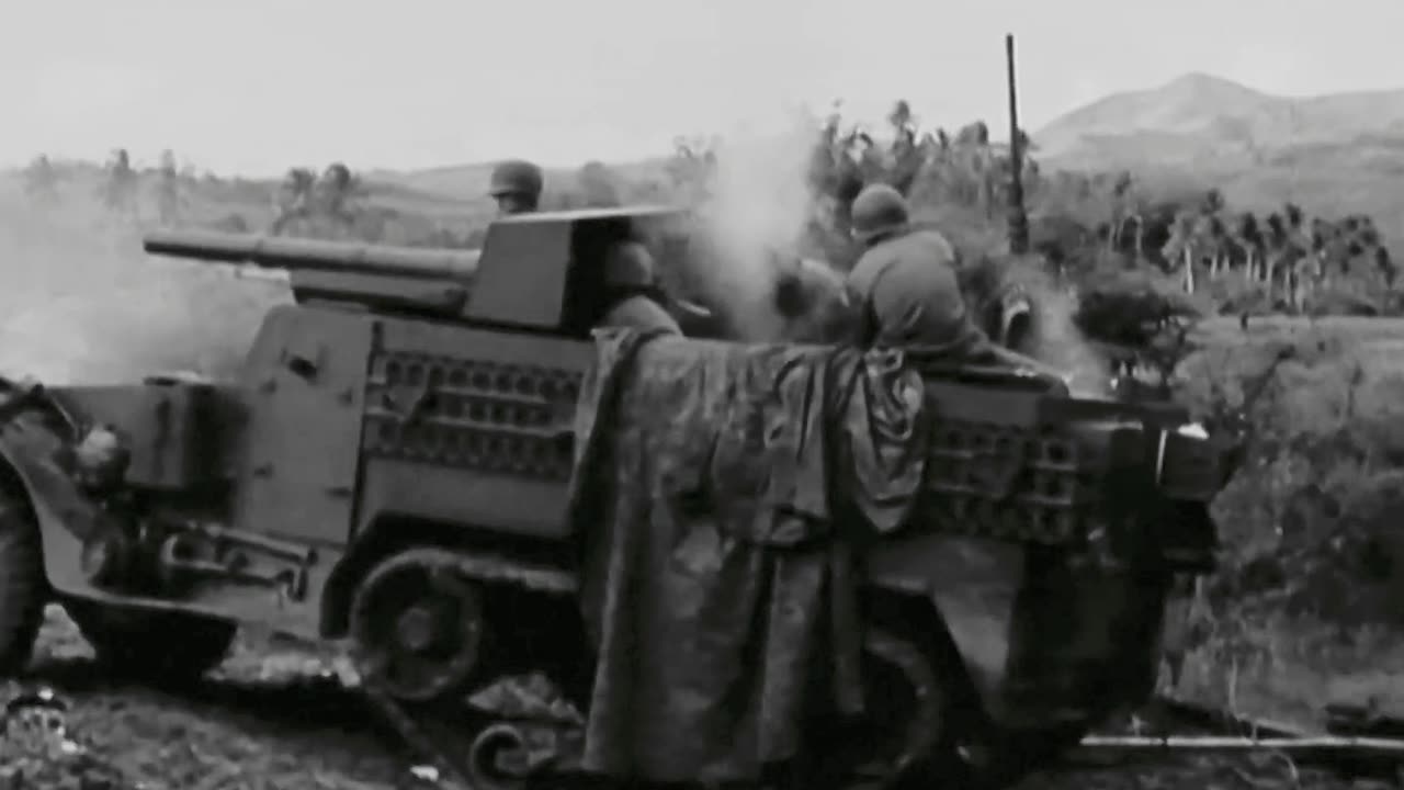 Direct fire from USMC M3 Gun Motor Carriages during the Battle of Guam in July 1944