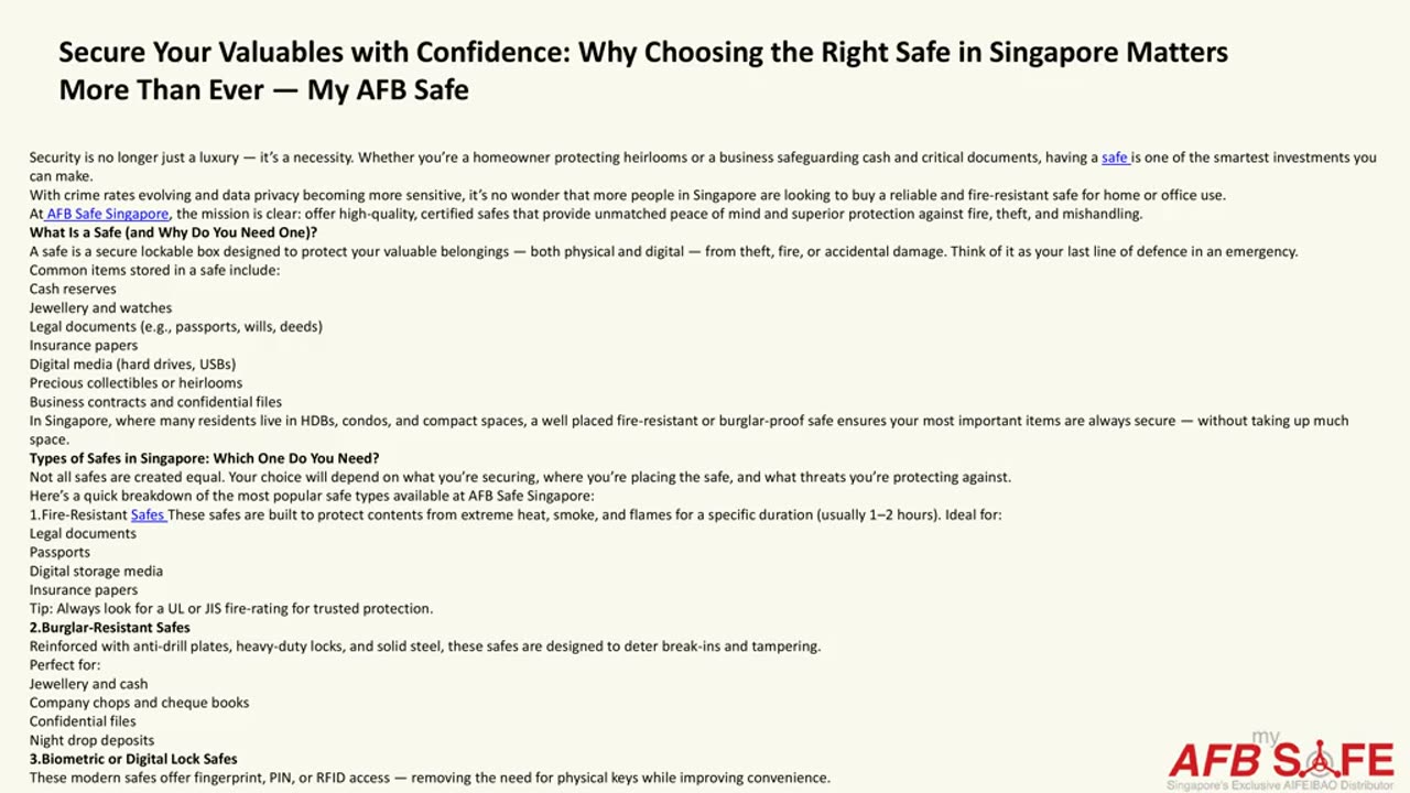 Secure Your Valuables with Confidence: Why Choosing the Right Safe in Singapore