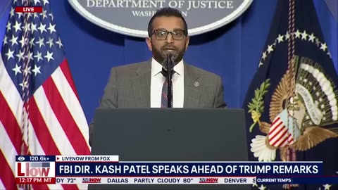 FBI Director Kash Patel speaks at the Justice Department