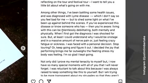 Singer Justin Timberlake discloses Lyme disease diagnosis