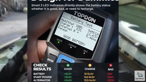 TOPDON BT100 Car Battery Tester 12V Load Tester, 100-2000 CCA Automotive Altern