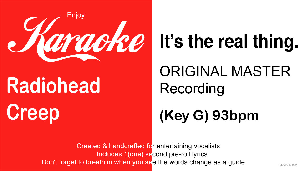 Radiohead - Creep (Key G) 93bpm (2025) Karaoke