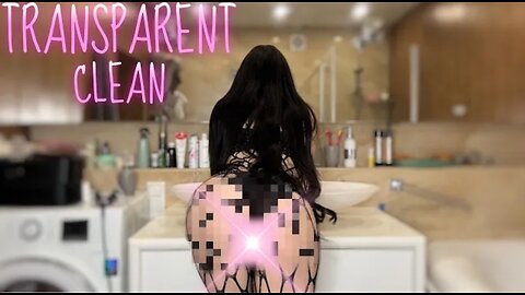 [4K] Crystal Clear Cleaning_ Chic Kitchen Cleaning with Kitten in a Red Transparent Outfit(720P_HD)