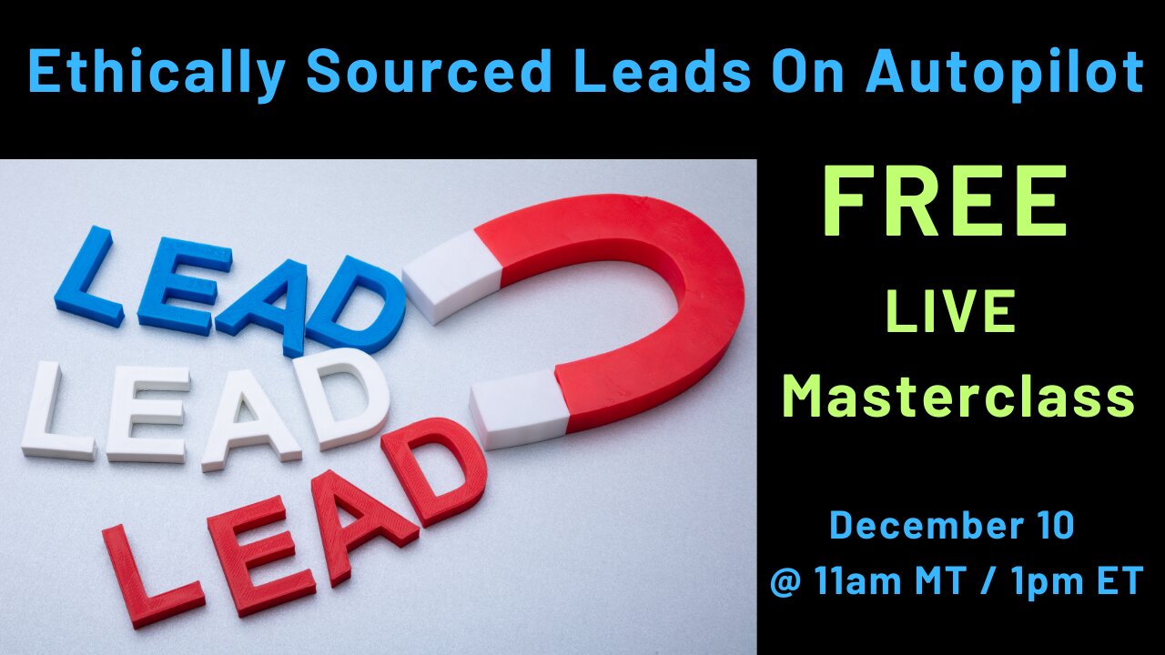 394 FREE Live Masterclass - Ethically Sourced Leads On Autopilot! 12/10 @ 11am MT / 1pm ET. Want More Customers, Clients & Cash? 20x Your Income & Business...REGISTER NOW https://vipstacy.com/leads