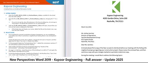 New Perspectives Word 2019 | Module 1: End of Module Project 1 | Kapoor Engineering