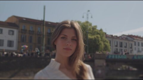 Cinematic High fashion editorial haute couture alta moda Milan Darsena beautiful Italian model 4k