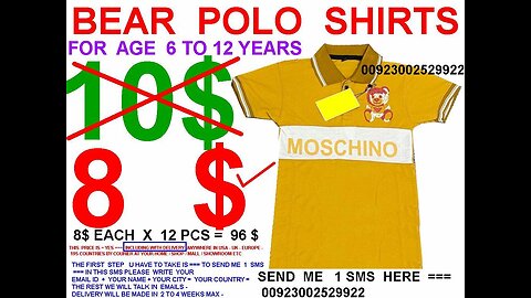 Moschino bear Polo tshirts for 6 to 12 years kids including 8$ delivery USA UK EUROPE