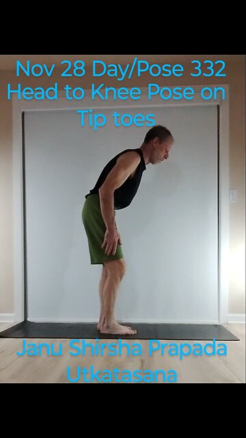 Janu Shirsha Prapada Utkatasana Head to Knee Pose on Tip toes