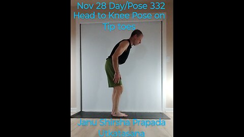 Janu Shirsha Prapada Utkatasana Head to Knee Pose on Tip toes