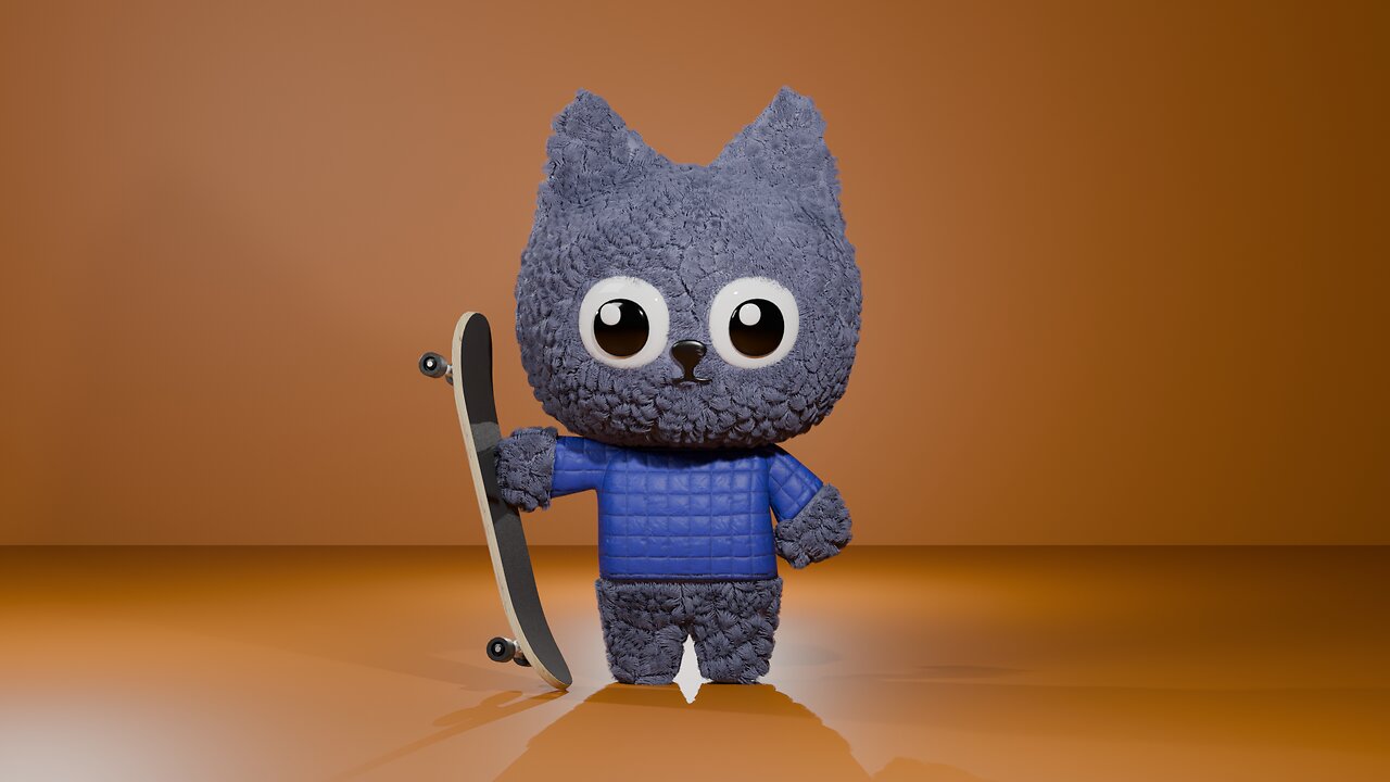 Blender 3D character created The Cat Skateboard.