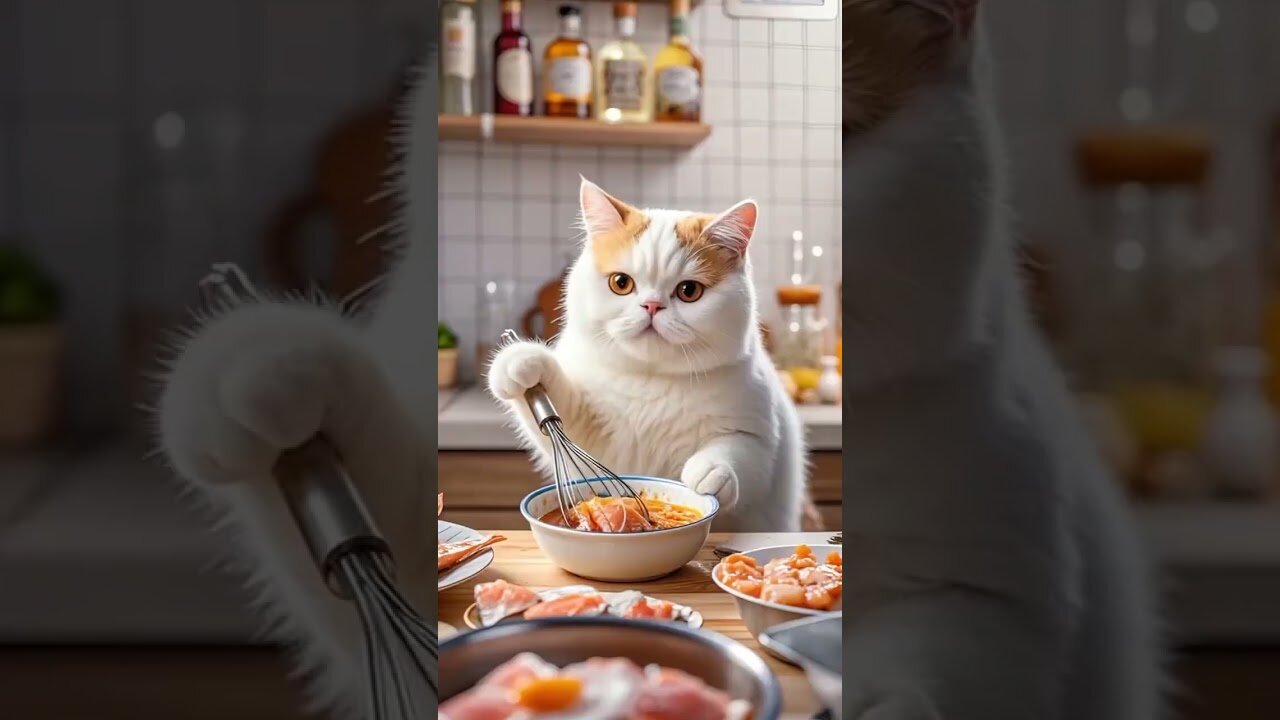 Cute Cat cooking Food