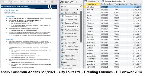 Shelly Cashman Access 365/2021 | Module 2: SAM Project 1b | City Tours Ltd. CREATING QUERIES (2025)