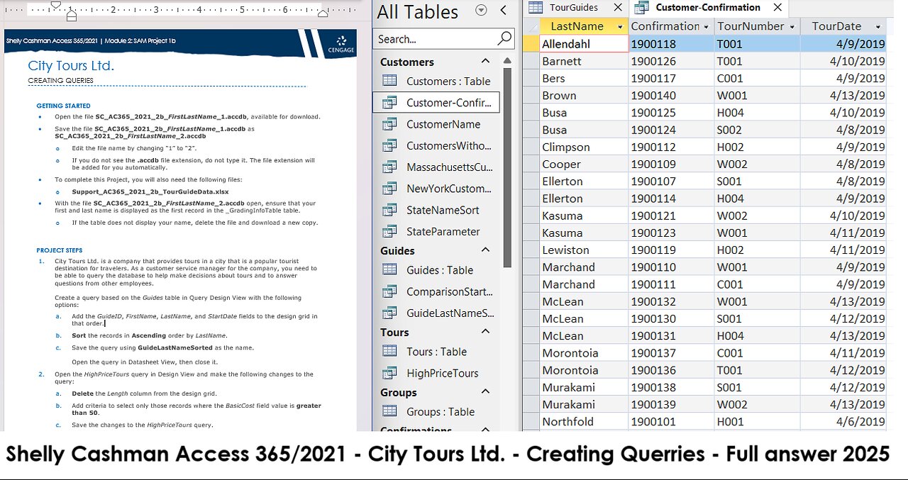 Shelly Cashman Access 365/2021 | Module 2: SAM Project 1b | City Tours Ltd. CREATING QUERIES (2025)