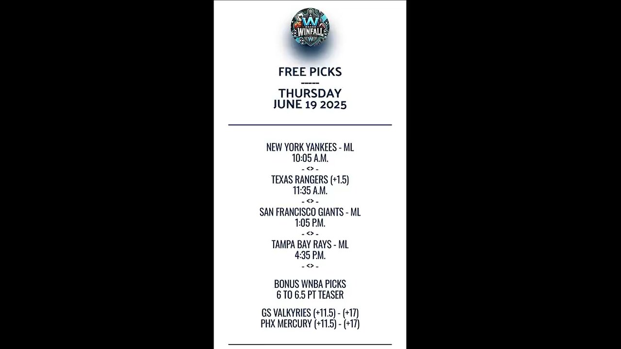 Free MLB Picks June 19 2025