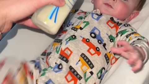 Baby Kicks With Excitement When He Sees Bottle