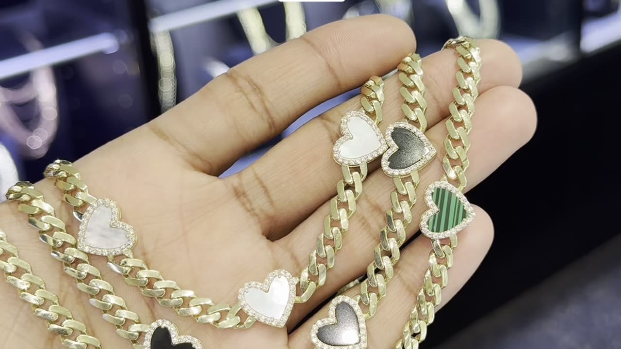 Real 10K Gold “🤍 🖤 💚” Heart Necklaces