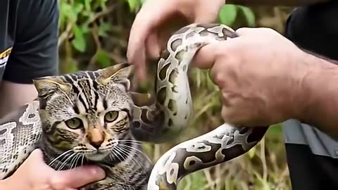 Officer Rescue Cat from Giant Python Attack, Scary Moment!