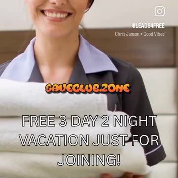unlock a free 3 day 2 night vacation just for becoming a member
