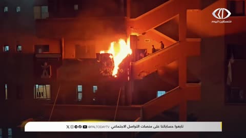 Flames erupting on the second floor of the reception and emergency department at Nasser Hospital