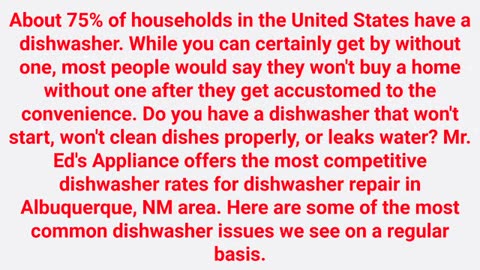 Mr. Eds Appliance Repair : #1 Dishwasher Repair in Albuquerque, NM | 505-319-0919