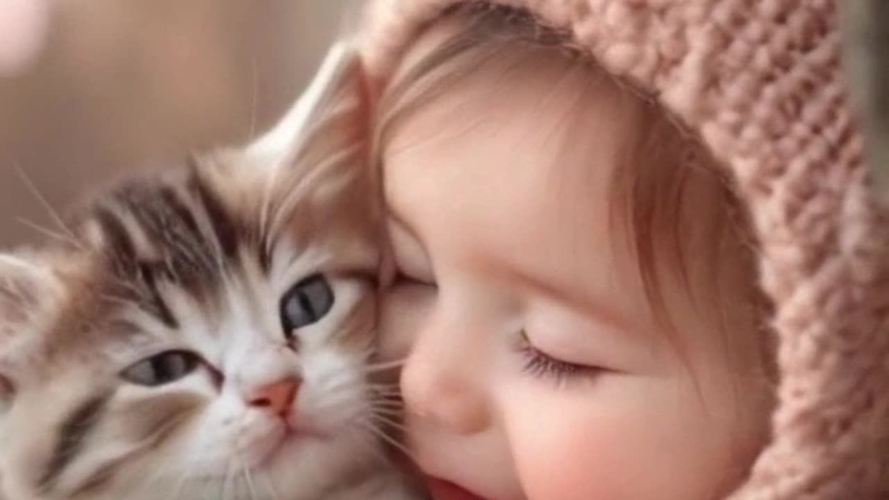 "A girl and her kitten — two hearts purring as one."