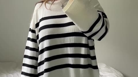 Women's Striped Knit Oversized Fall Sweaters.