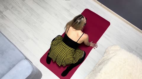 MINI SKIRT ! Yoga girl at Home Stretching in Pantyhose Yoga Girl Challenge - 1080