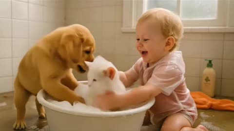 ai video: Dog Saves and Cares for Kitten ai baby dog