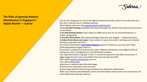 The Risks of Ignoring Website Maintenance in Singapore’s Digital Market — Subraa