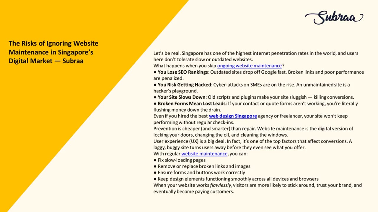 The Risks of Ignoring Website Maintenance in Singapore’s Digital Market — Subraa