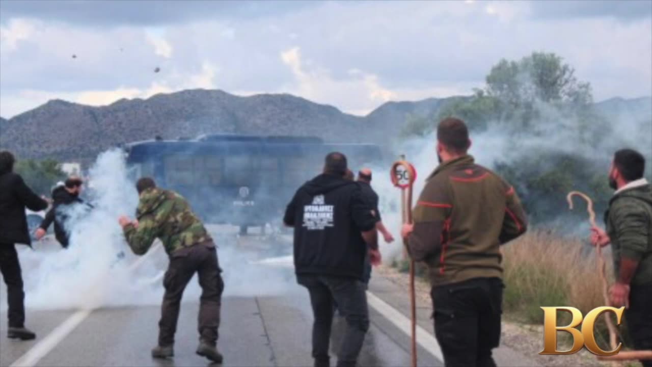 Protesting Greek farmers swarm onto airport tarmac in Crete