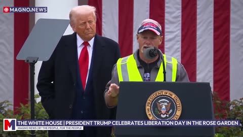 Auto Workers for Trump Fndr Brian Pannebecker & Pres Trump at White House for Liberation Day 4-2-25