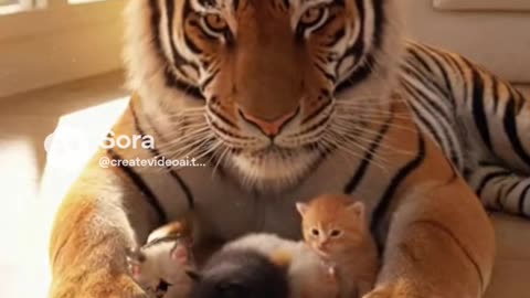 Tiger Babysitting Kittens?! 🐯🐱😂