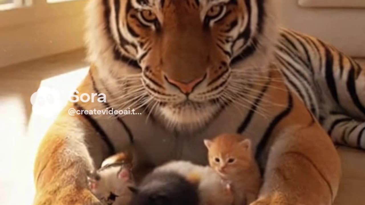 Tiger Babysitting Kittens?! 🐯🐱😂