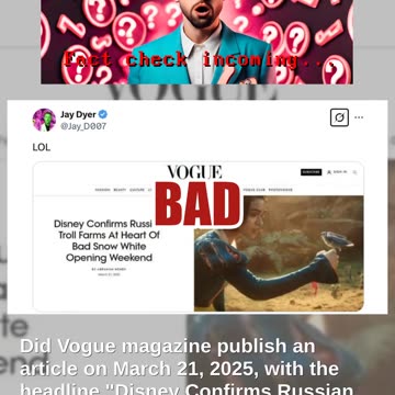 Fact Check: FAKE Vogue Headline Claims Disney Blamed 'Russian Troll Farms' for 'Snow White' Opening