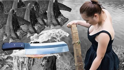 single girl - making knives from truck springs and buffalo horns.