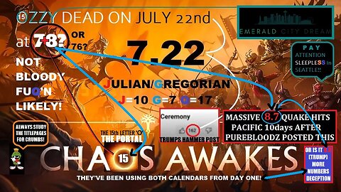 7.22 (AUGUST 4th JULIAN CALENDAR) - OZZY NOT DEAD AT 78 (15) ON JULY 22nd (GREGORIAN AND JULIAN - G+J = 17Q)