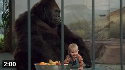 A baby kid playing with funny scene gorilla 🦍