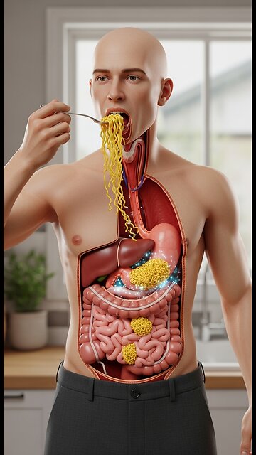 Inside Your Body: 3D Animation of Instant Noodle Digestion & Side Effects