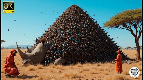 Rhino family suffering from millions of locusts saved by brave team.