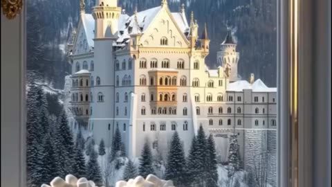 Neuschwanstein Castle is located on a rocky outcrop.