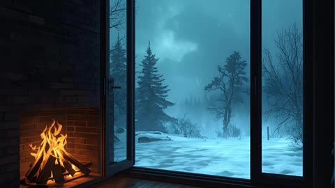Cozy Fireplace with Snowfall View ❄️ Relaxing Music for Winter Nights
