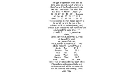 How to reverse a 2-dimensional table (DataFrame) into a 1 dimensional list