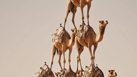 A surreal, cinematic wide shot of a vast desert with rolling golden sand dunes under a clear sky