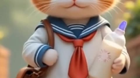 Adorable School Cat with Milk Bottle – Cutest Thing You’ll See Today! 🐱🎒