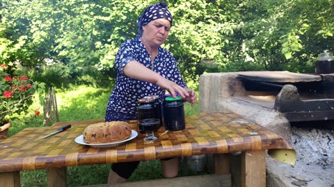 Harvesting Black Mulberries and Preserve for Winter, Outdoor Cooking